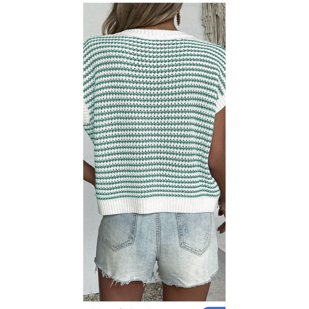 Boutique Green Striped Cable Knit Sweater M Summer ,Spring St Pattys 531‎